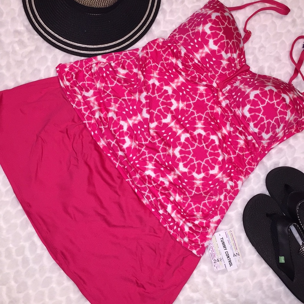 🏝24 & Ocean Pink Stars Tankini Skirt Swimsuit Set